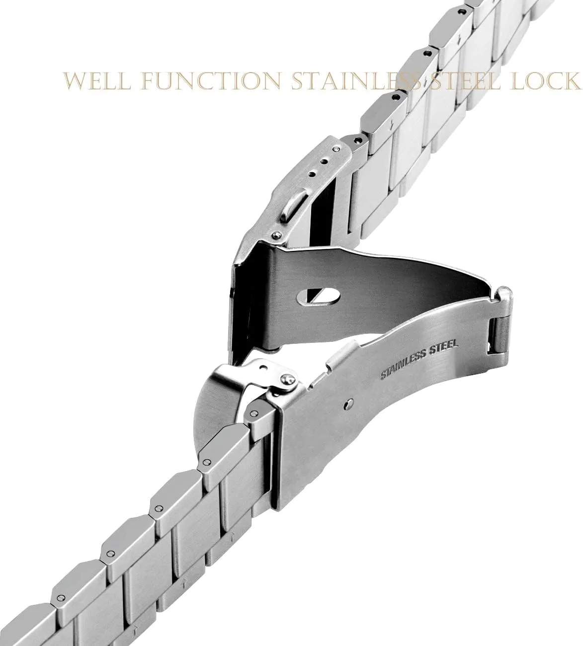 conscious action Buckle Bracelet Black Silver Stainless Steel Watch Band Brushed Finish Metal Watch Strap 18mm/20mm/22mm/24mm Double 