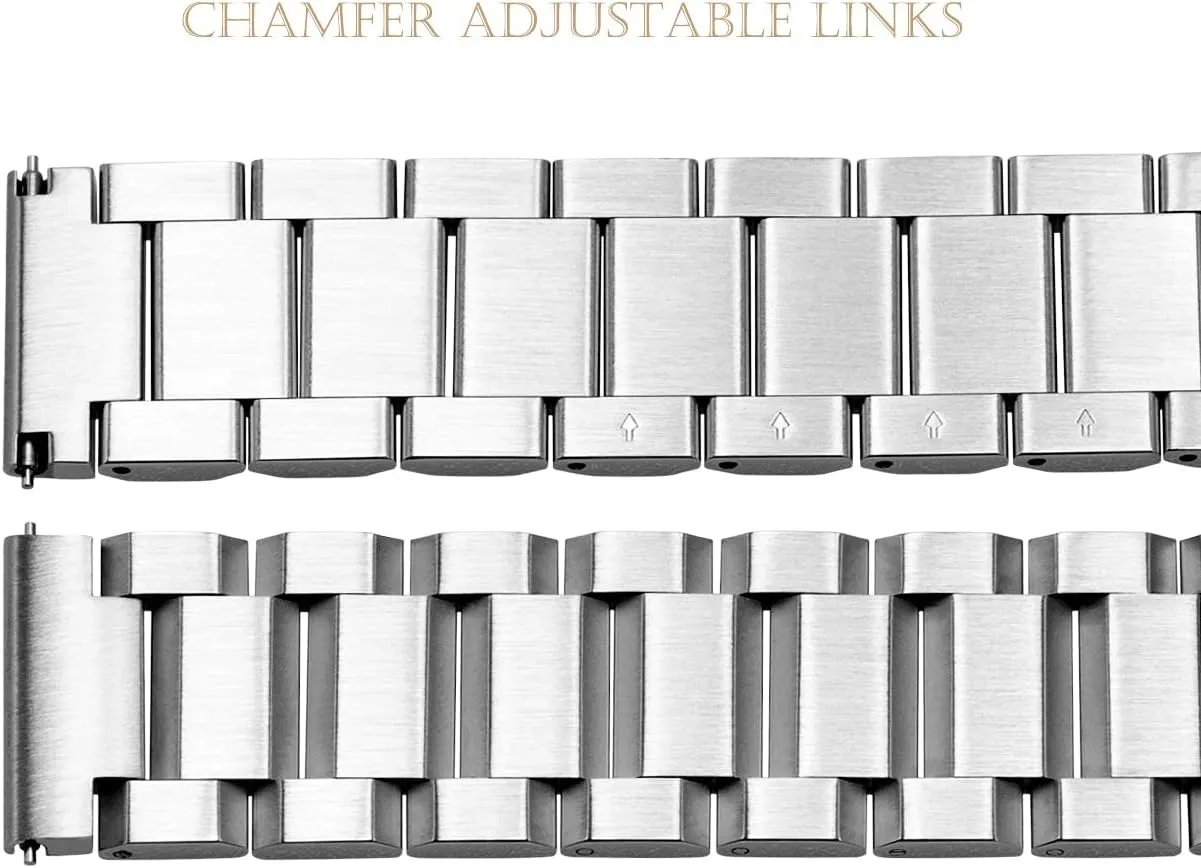 conscious action Buckle Bracelet Black Silver Stainless Steel Watch Band Brushed Finish Metal Watch Strap 18mm/20mm/22mm/24mm Double 