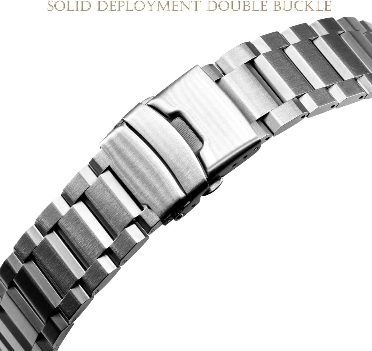 conscious action Buckle Bracelet Black Silver Stainless Steel Watch Band Brushed Finish Metal Watch Strap 18mm/20mm/22mm/24mm Double 