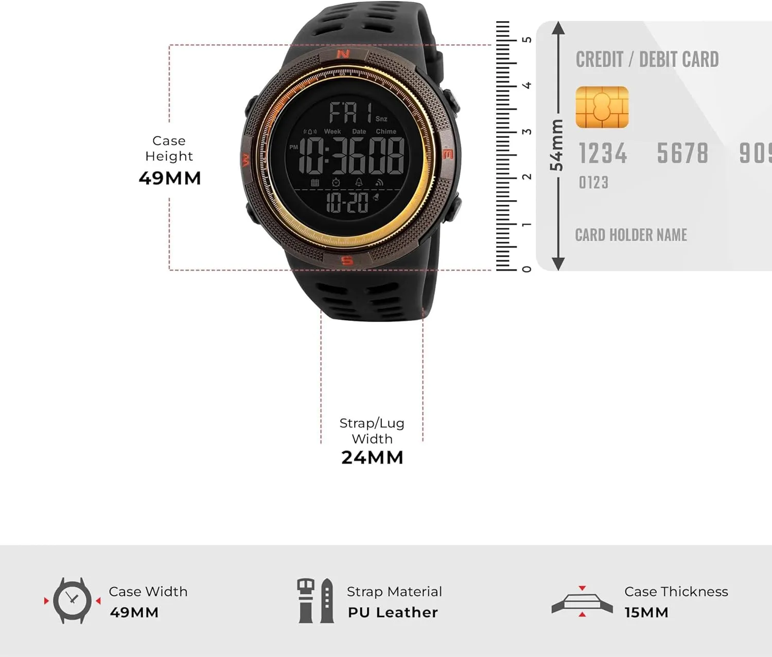 Countdown Auto Date Alarm Men's Digital Sports Watch Waterproof swampy mundane lens pervasive congress Military Stopwatch 