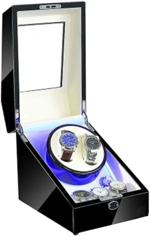 countercurrent LED Light 4 Rotation Mode Setting fit Lady and Man Watches Watch Winder Box for 2 Automatic Watches 3 Storage Blue 