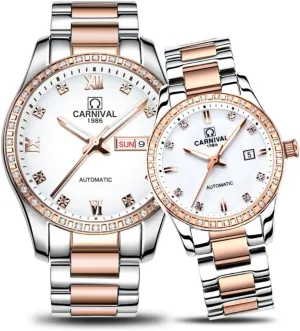 Couple Watches Women Men Watch Lover's Gift Clock His and taut Her Watches Automatic Stainless Steel 