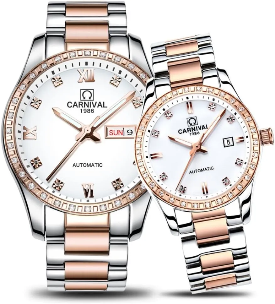 Couple Watches Women Men Watch Lover's Gift Clock His and taut Her Watches Automatic Stainless Steel 