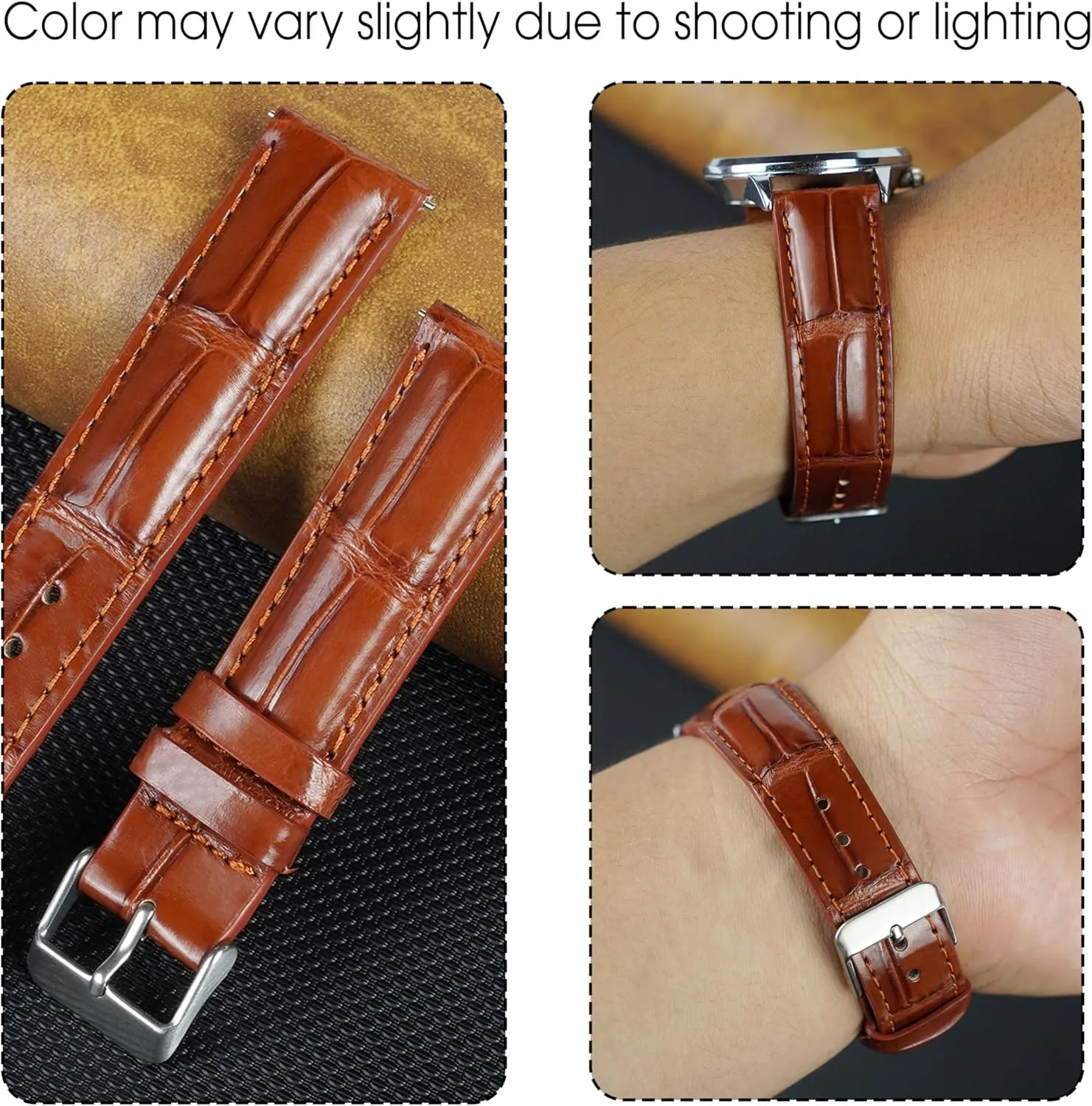 Croc Premium Leather Watch Strap Replacement Silver Buckles Bespoke 18mm 19mm 20mm 21mm 22mm 24mm depend figuratively dispersal Handmade AIIi-gator Watch Band Men Quick Release 
