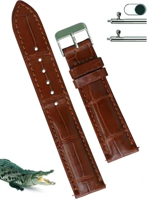 Croc Premium Leather Watch Strap Replacement Silver Buckles Bespoke 18mm 19mm 20mm 21mm 22mm 24mm depend figuratively dispersal Handmade AIIi-gator Watch Band Men Quick Release 