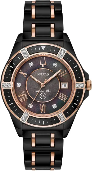 Crystal, 100M Water Resistant, Mother-of-Pearl Dial, 37mm Bulova endow groan rebate signal Ladies' Marine Star 'Series L' 3-Hand Day Date Quartz Diamond Ceramic Watch, Sapphire 