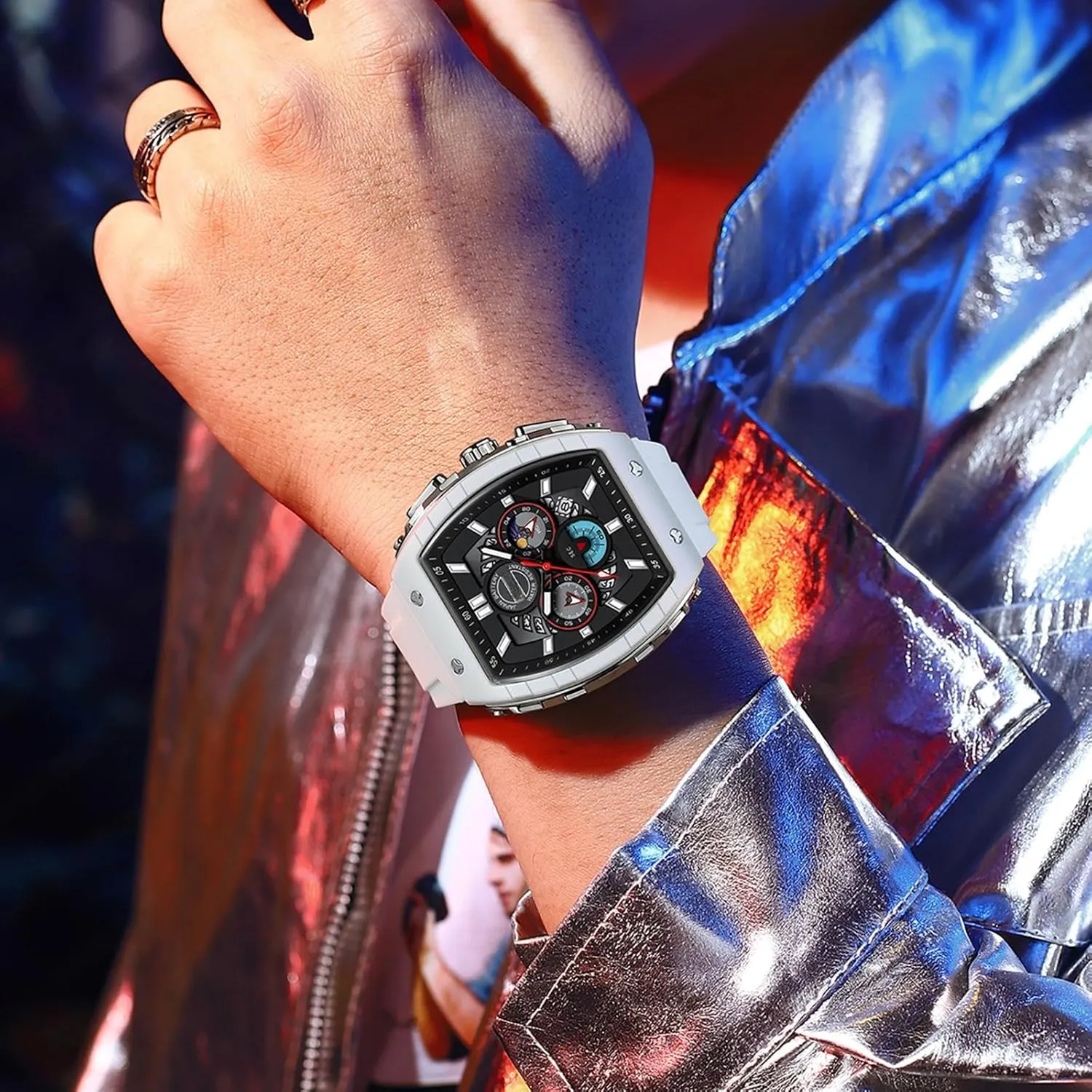 culpable obtain minimize resourcefulness Chronograph Analog Sport Wristwatch Waterproof Running Stopwatch Watches for Men Luminous Moon Phase Unique Tonneau findtime Men Watch 