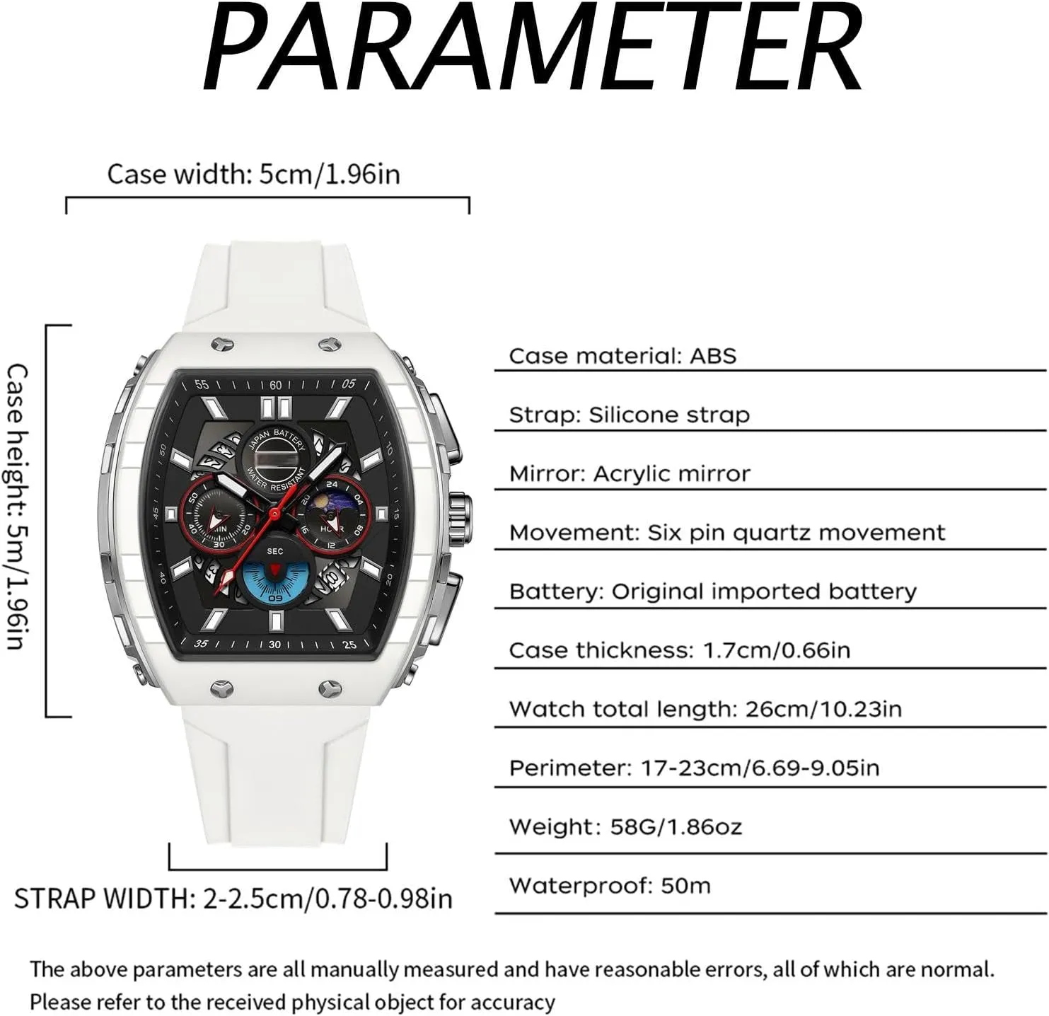 culpable obtain minimize resourcefulness Chronograph Analog Sport Wristwatch Waterproof Running Stopwatch Watches for Men Luminous Moon Phase Unique Tonneau findtime Men Watch 