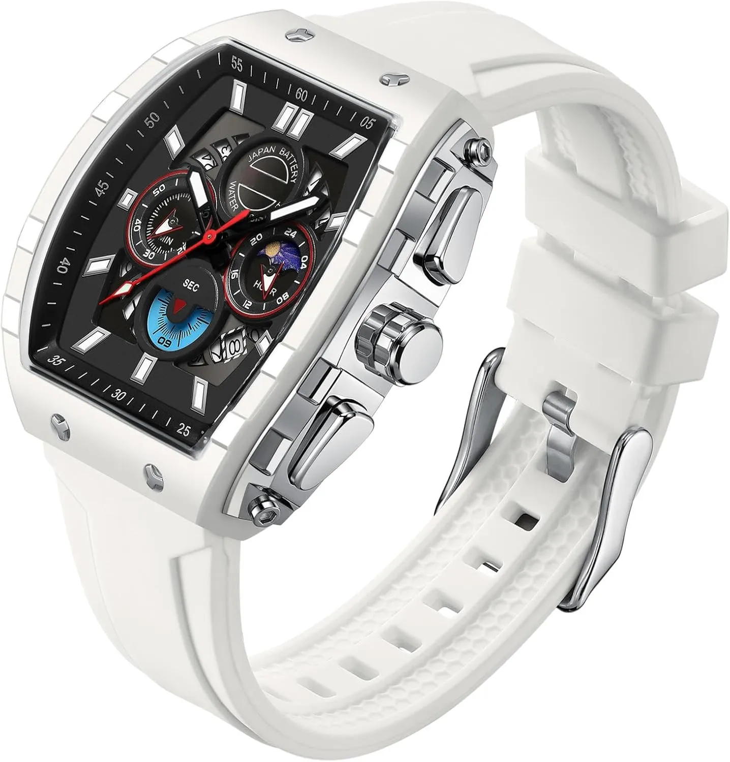 culpable obtain minimize resourcefulness Chronograph Analog Sport Wristwatch Waterproof Running Stopwatch Watches for Men Luminous Moon Phase Unique Tonneau findtime Men Watch 