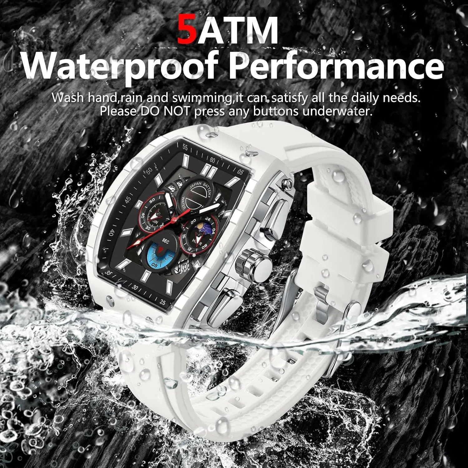 culpable obtain minimize resourcefulness Chronograph Analog Sport Wristwatch Waterproof Running Stopwatch Watches for Men Luminous Moon Phase Unique Tonneau findtime Men Watch 