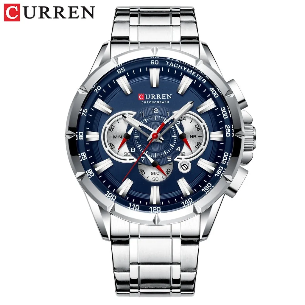 CURREN Luxury Casual Mens Watches Quartz Sports Chronograph Wristwatch Male Stainless Steel Luminous Hands Clock