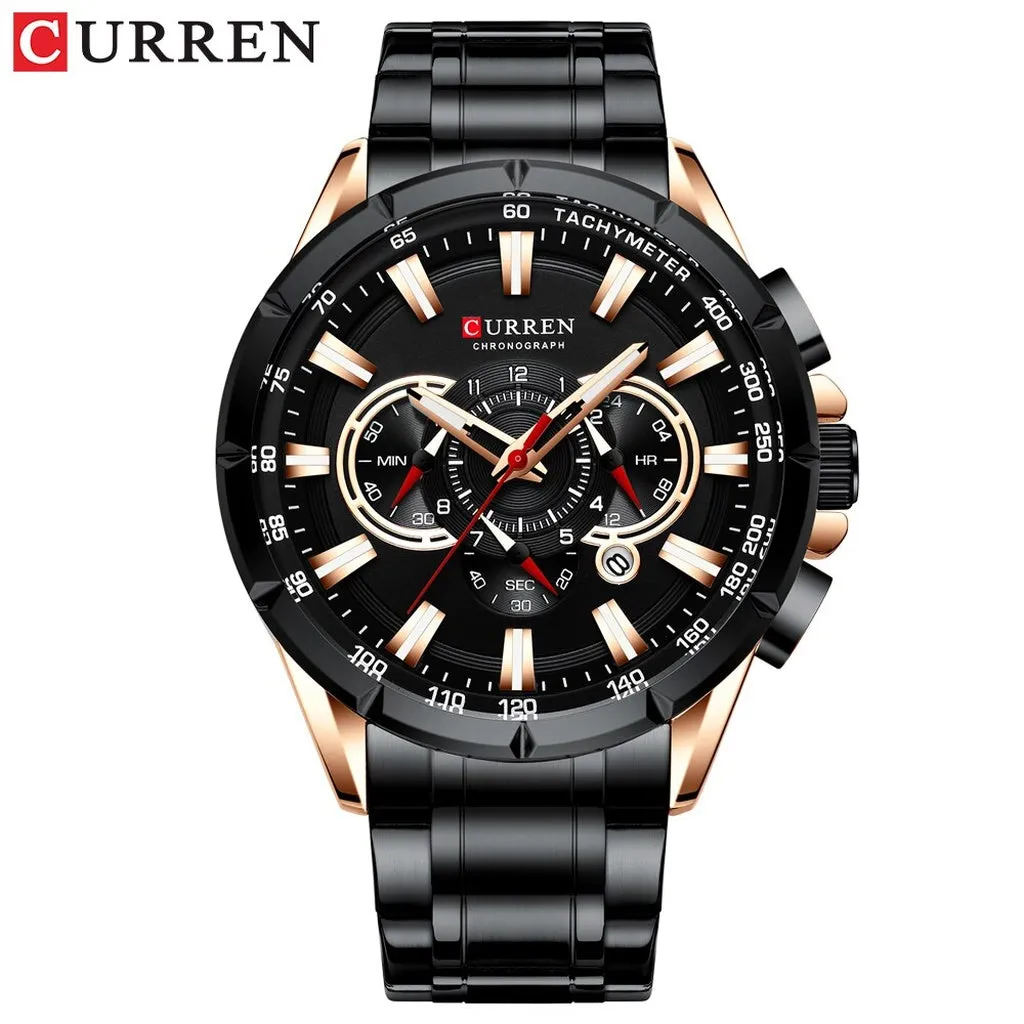 CURREN Luxury Casual Mens Watches Quartz Sports Chronograph Wristwatch Male Stainless Steel Luminous Hands Clock