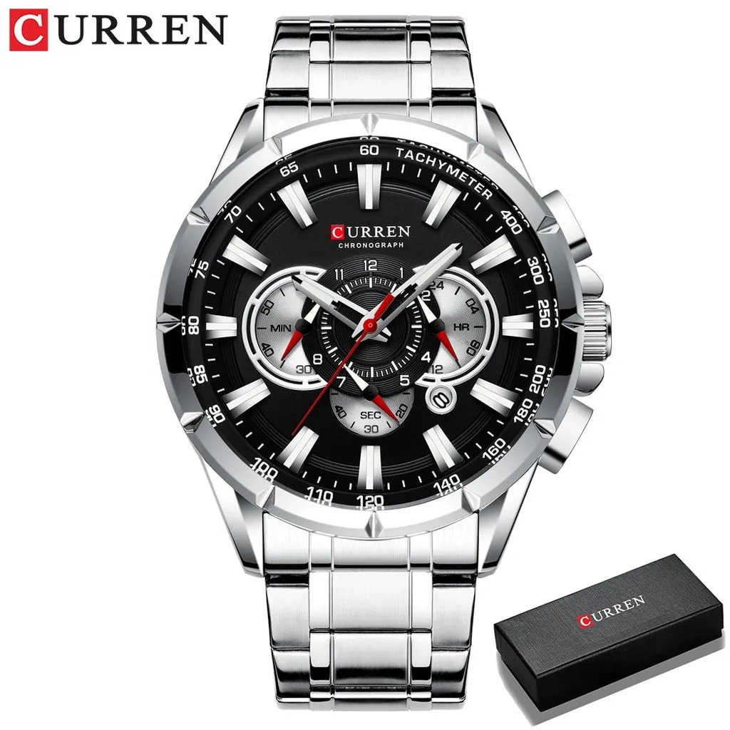 CURREN Luxury Casual Mens Watches Quartz Sports Chronograph Wristwatch Male Stainless Steel Luminous Hands Clock