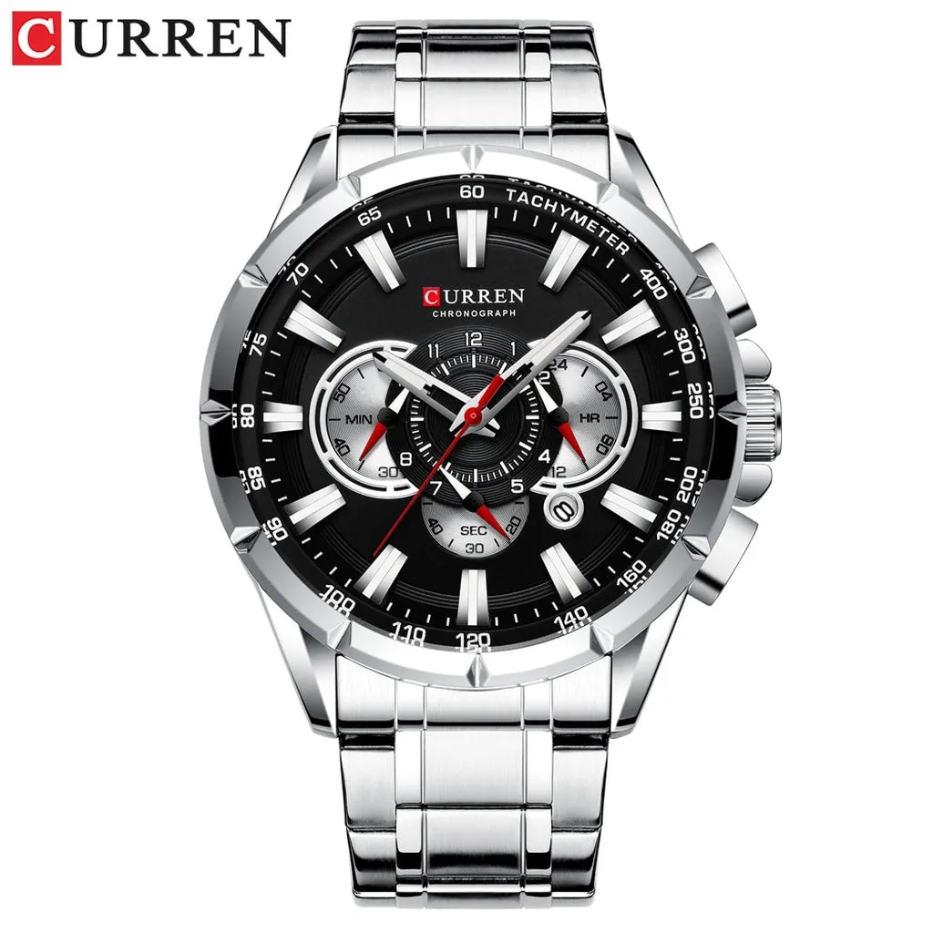 CURREN Luxury Casual Mens Watches Quartz Sports Chronograph Wristwatch Male Stainless Steel Luminous Hands Clock