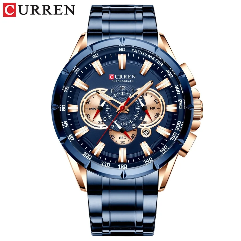 CURREN Luxury Casual Mens Watches Quartz Sports Chronograph Wristwatch Male Stainless Steel Luminous Hands Clock
