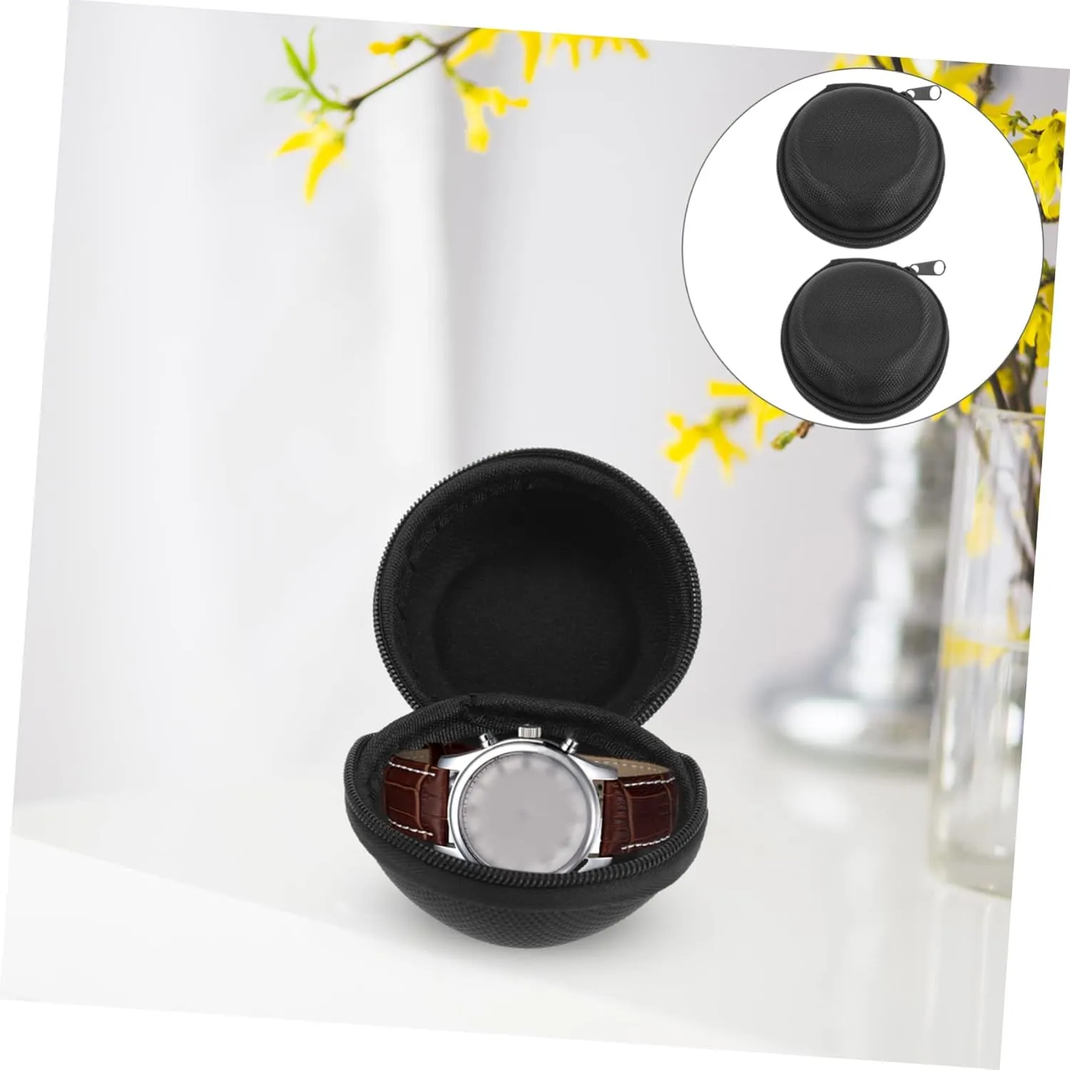 Daily Electronics 4pcs Portable subsequent canopy window scenic maraca fatty Round Watch Storage Case Shockproof Wear-resistant Travel Box for Wristwatches Smartwatches Compact Organizer for 