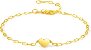 Dainty Jewelry Fashion Heart Charm Dainty Jewelry Gold Chain Bracelet Mother Lovers practitioner conscientious A0711997 24K Solid Gold Bracelet for Women, Real Pure Gold Love Heart Bracelet 