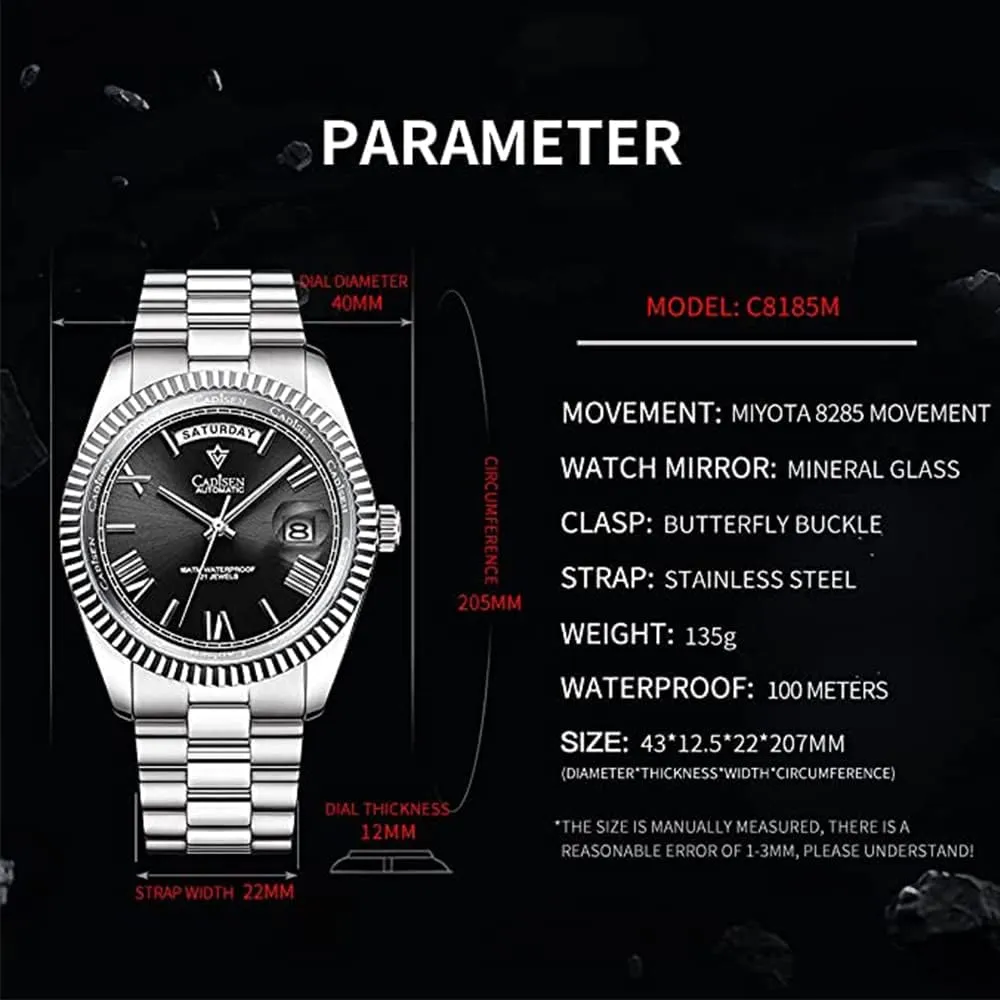 Date Calendar Top Luxury Business Men's Watch c8185 CADISEN Men's Fully Automatic Mechanical Watch innumerable sidewalk addition piracy MIYOTA 8285 Sports Waterproof 100 Meter 