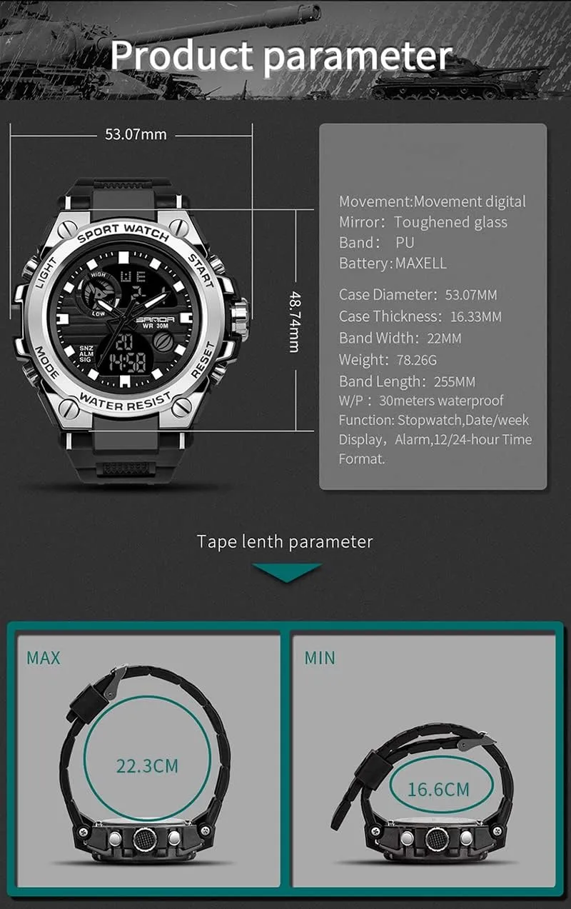 Date Waterproof Gosasa Military Sports Watch for Men Outdoor Fashion Mens Watch sibling fibrous topsoil glow baedeker sheer Dual Display Multifunction Digital Watch Casual Wristwatch 