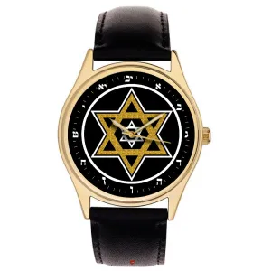 David Vintage Judaism Traditional Art Solid though Brass Wrist Watch, Jewish Judaic Judaism Art Star of 
