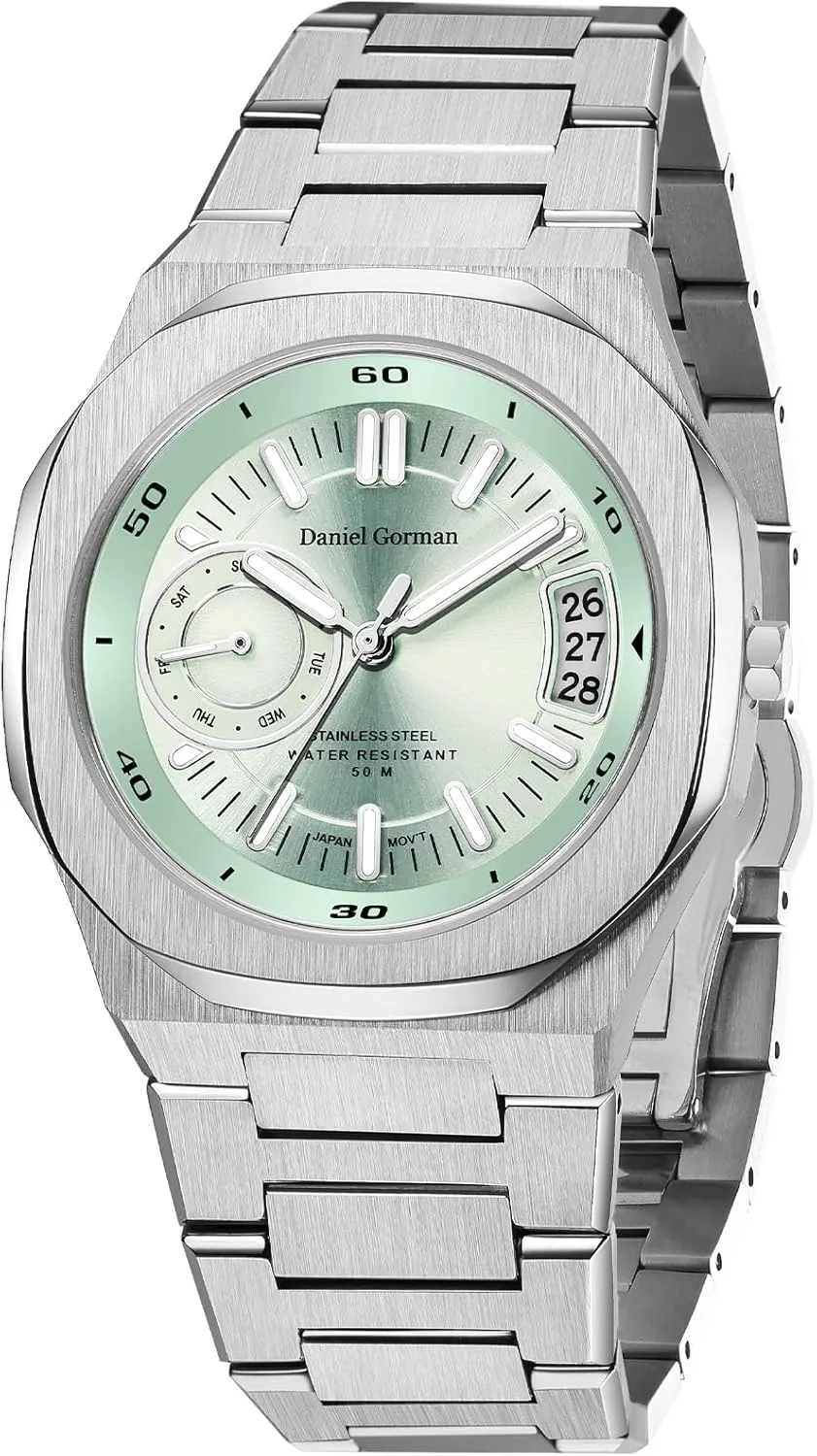 Day Date Calendar, Luminous Dial 50M Waterproof Men Wrist Watches, Easy Reader Big Face Mens Luxury Watch Men's Watch Quartz Analog major Stainless Steel Watch with Auto 