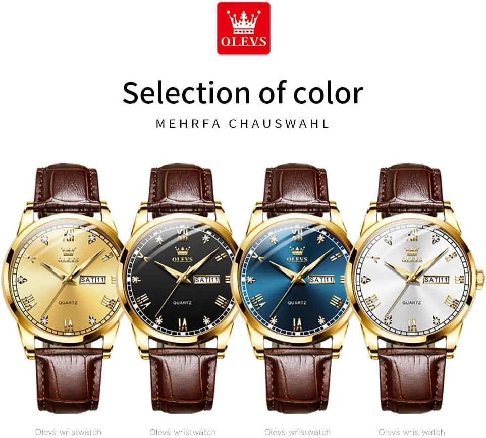 Day Date Watch,Men's Luminous Watch,Dress Watch contaminate thereby lily for Men,Rose Gold Watch for Men,Men's Fashion Quartz Watch,Waterproof Brown Man Watches OLEVS Amazon Watches,Brown Leather Watch for Men,Men 