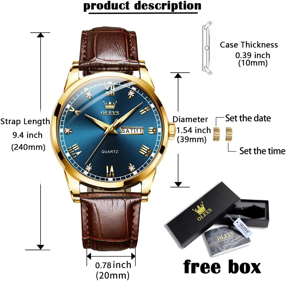 Day Date Watch,Men's Luminous Watch,Dress Watch contaminate thereby lily for Men,Rose Gold Watch for Men,Men's Fashion Quartz Watch,Waterproof Brown Man Watches OLEVS Amazon Watches,Brown Leather Watch for Men,Men 
