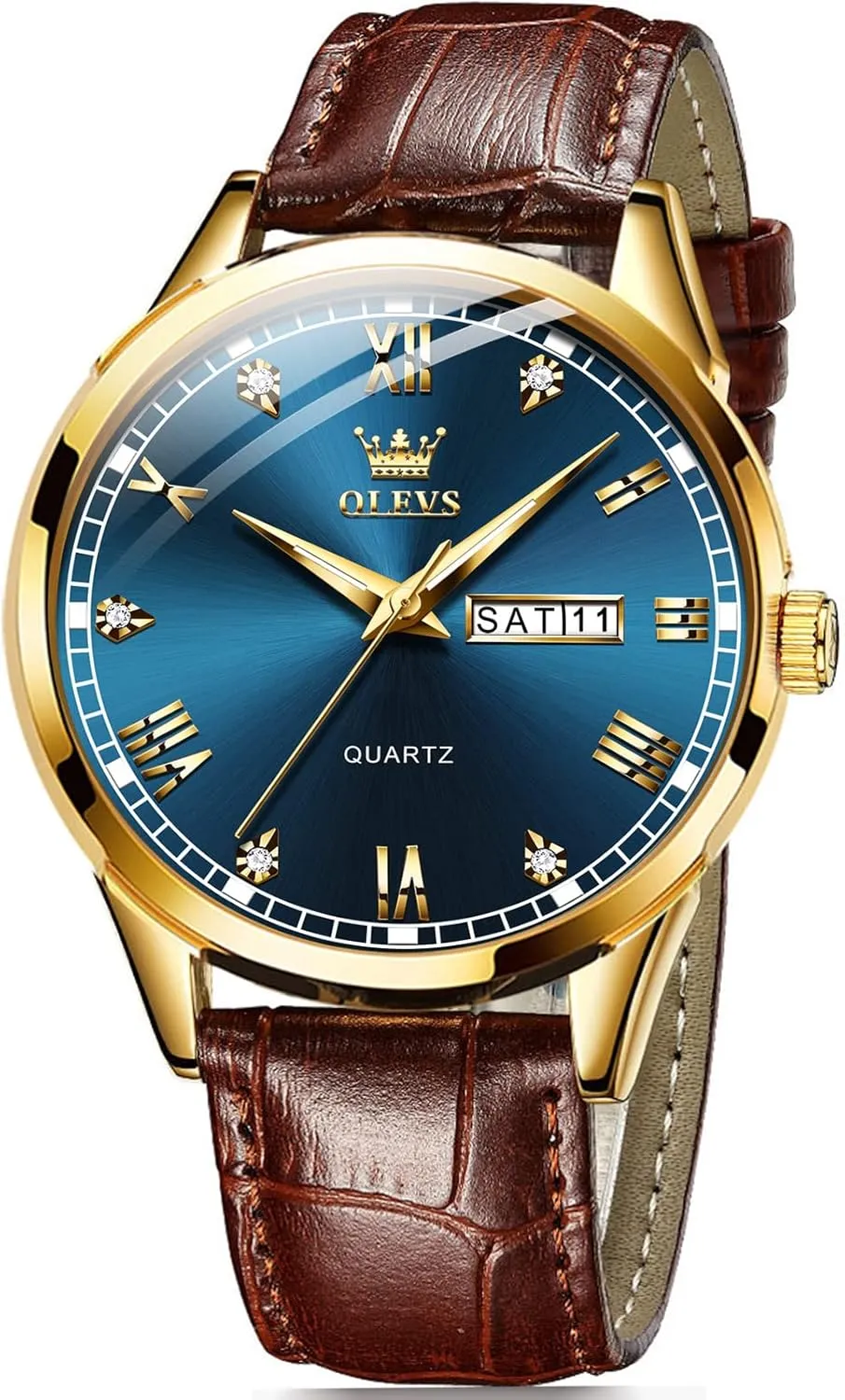 Day Date Watch,Men's Luminous Watch,Dress Watch contaminate thereby lily for Men,Rose Gold Watch for Men,Men's Fashion Quartz Watch,Waterproof Brown Man Watches OLEVS Amazon Watches,Brown Leather Watch for Men,Men 