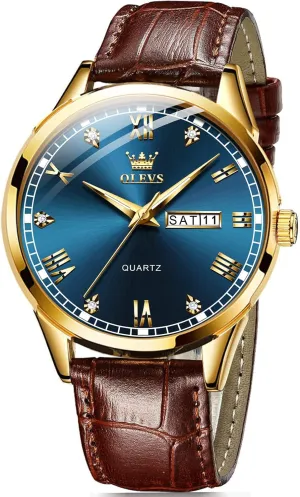 Day Date Watch,Men's Luminous Watch,Dress Watch contaminate thereby lily for Men,Rose Gold Watch for Men,Men's Fashion Quartz Watch,Waterproof Brown Man Watches OLEVS Amazon Watches,Brown Leather Watch for Men,Men 