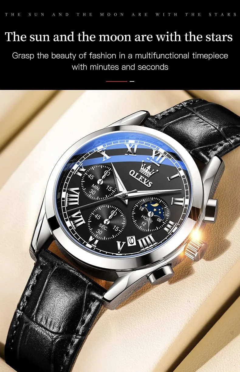 Day Date,Gifts OLEVS compatible Watches Waterproof Leather Watch Quartz Watches with 