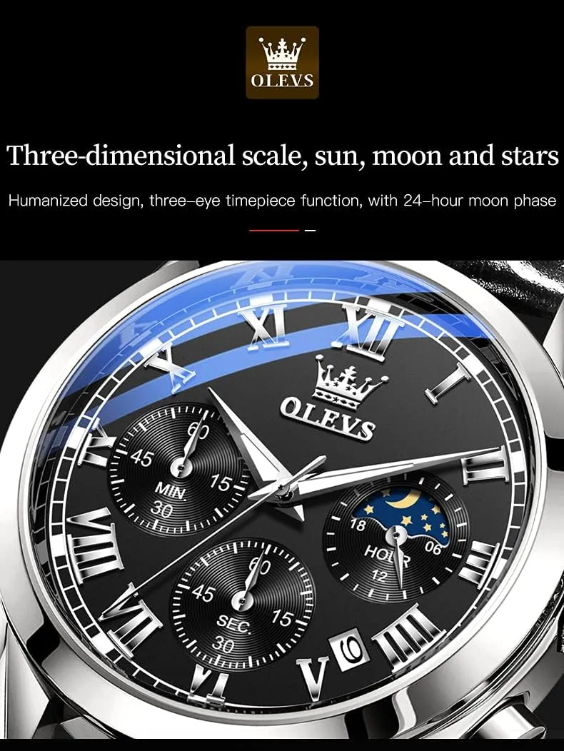 Day Date,Gifts OLEVS compatible Watches Waterproof Leather Watch Quartz Watches with 