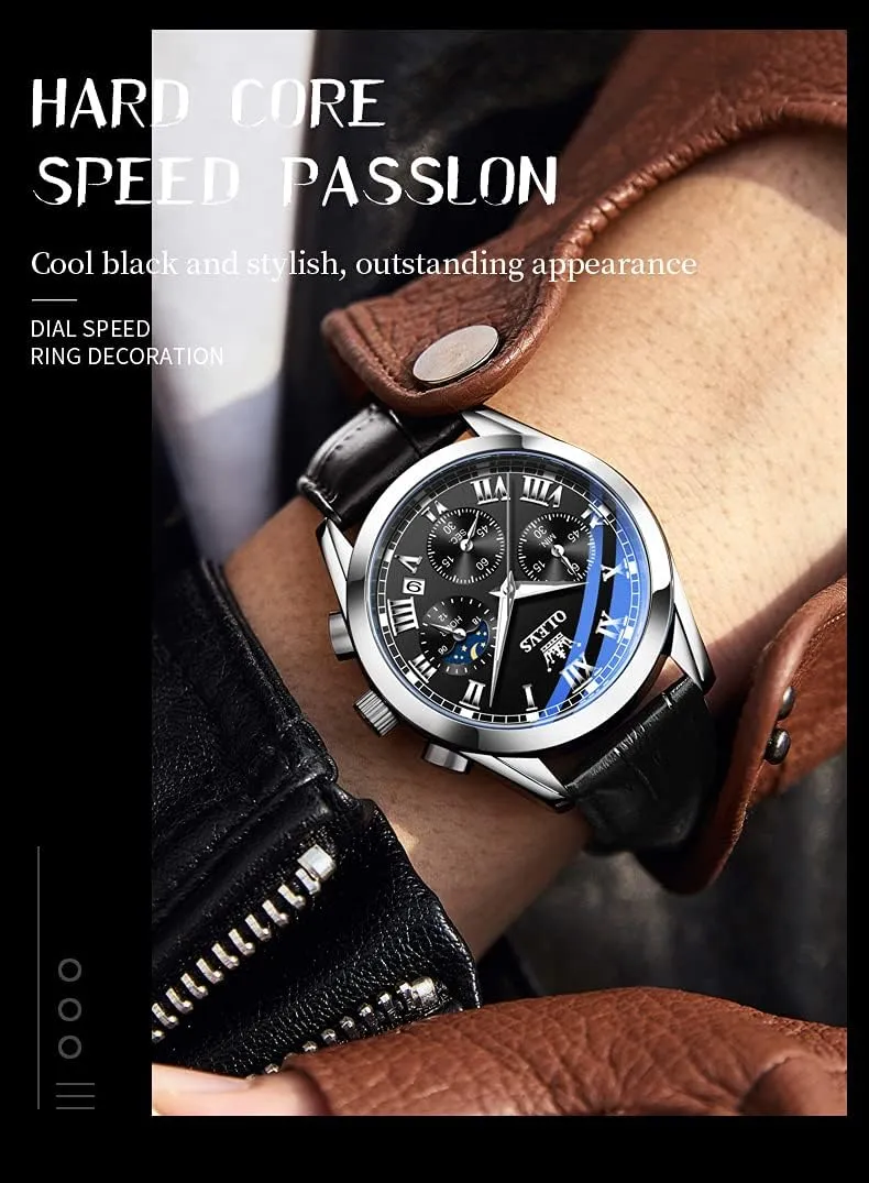 Day Date,Gifts OLEVS compatible Watches Waterproof Leather Watch Quartz Watches with 