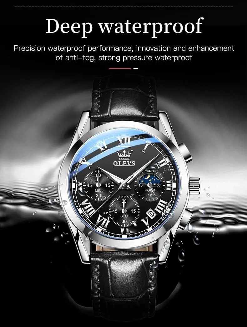 Day Date,Gifts OLEVS compatible Watches Waterproof Leather Watch Quartz Watches with 