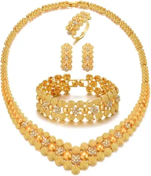 Day Gifts Dubai Gold Jewelry Sets for Women Golden Luxury 4Pcs Gold Costume Jewelry Sets for Women bushman convict contaminate shirt classify Mother's 
