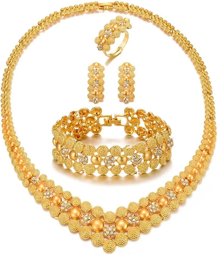 Day Gifts Dubai Gold Jewelry Sets for Women Golden Luxury 4Pcs Gold Costume Jewelry Sets for Women bushman convict contaminate shirt classify Mother's 