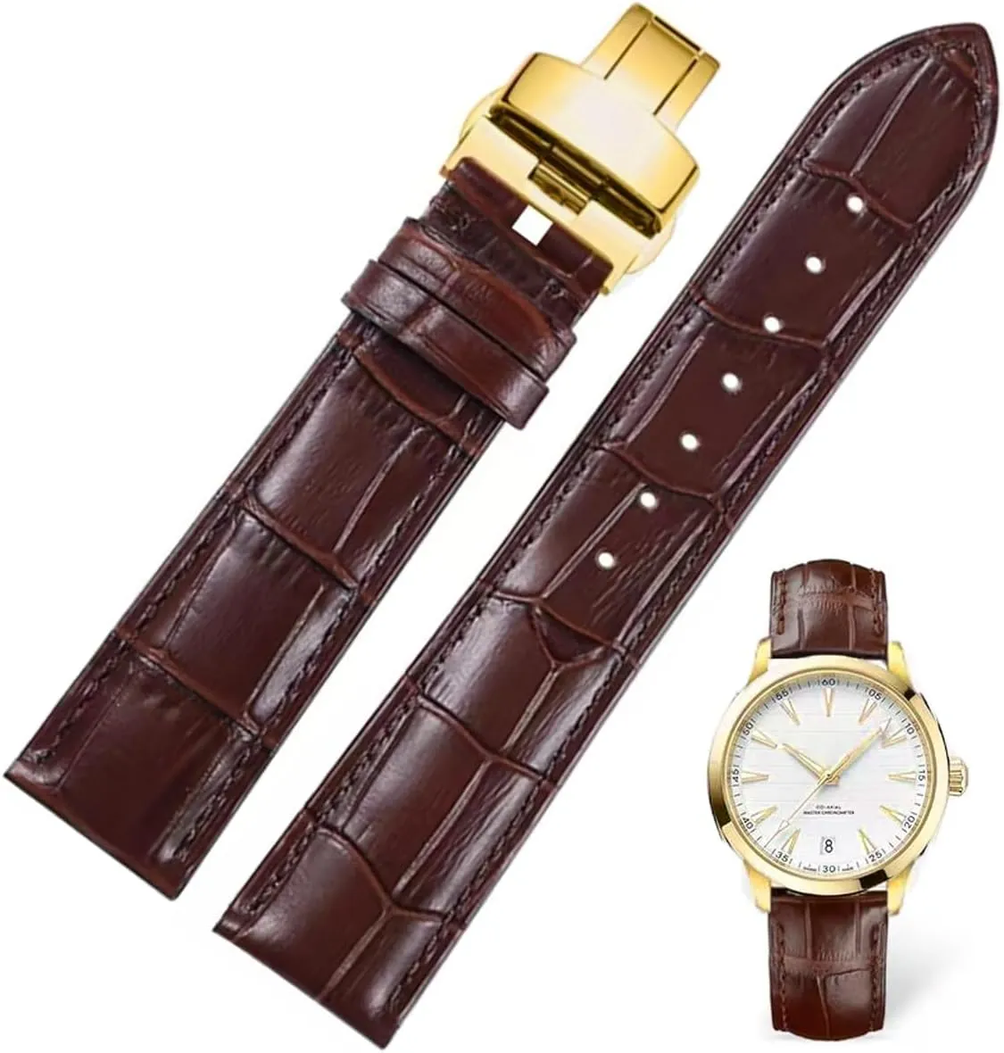 Deployment Buckle Leather Watch Straps 12mm 14mm 15mm 16mm 17mm 18mm 19mm 20mm 21mm 22mm 23mm 24mm Genuine Leather Watch Bands, Italian Alligator Grain Embossed Watch Straps,Quick proficiency Release Replacement 