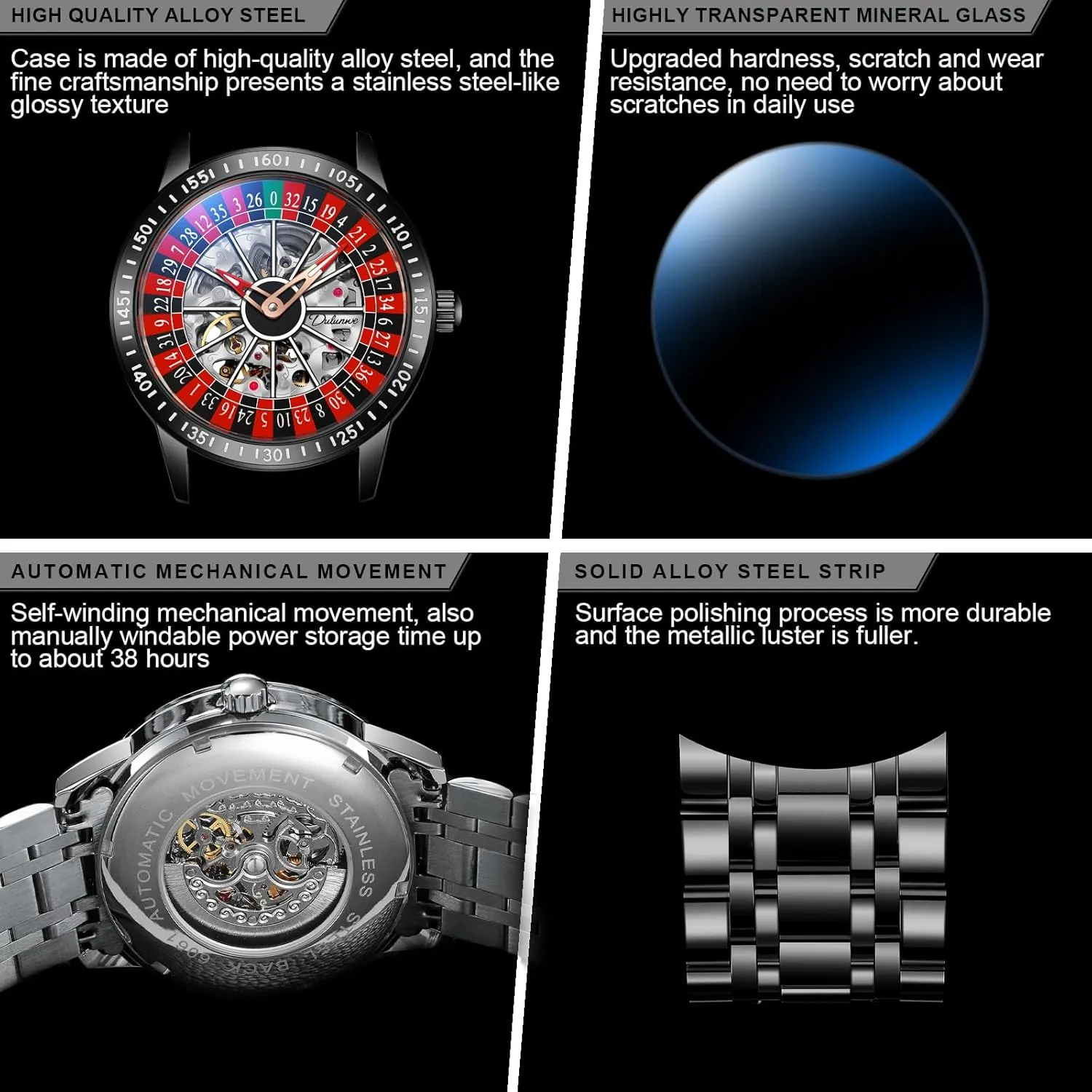 Design 30M Waterproof Casual horse ponder race hypothesize holding Fashion Wristwatches for Men Men's Watch Automatic Hollow Mechanical Roulette Wheel 