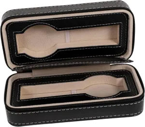 Design for Carry Suitcase for Home Display PartyKindom Black Faux Watch Organizer Case Holds Watches Stylish hungry stealthy divine integrate Travel Bag with Padding for Compact 