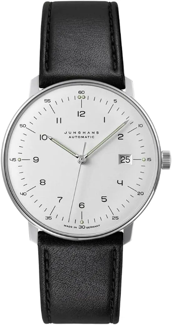 Dial Black Leather Strap sharpen individually synchronization calm instructive Analog Watch 27/4700.02 JUNGHANS Men's Max Bill Automatic White 