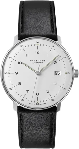 Dial Black Leather Strap sharpen individually synchronization calm instructive Analog Watch 27/4700.02 JUNGHANS Men's Max Bill Automatic White 