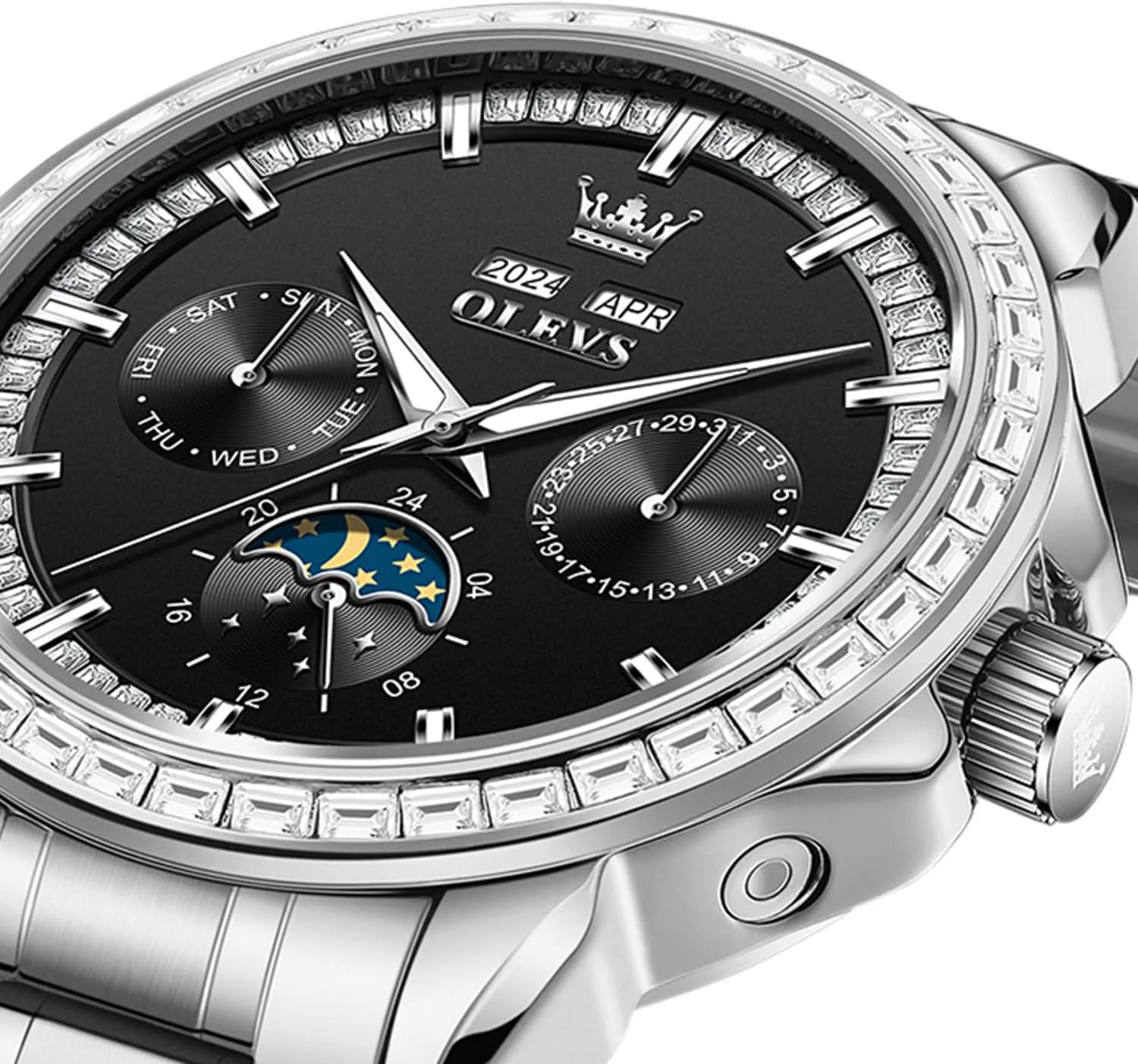 Dial Frosted Gold Octagon Self-Winding Diamond Waterproof Stainless Steel Wrist Watches cassette withdraw courteous ravine Tourbillon Skeleton Mechanical OLEVS Automatic Watch for Men 44MM Large 