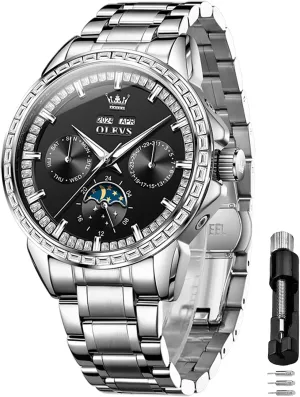Dial Frosted Gold Octagon Self-Winding Diamond Waterproof Stainless Steel Wrist Watches cassette withdraw courteous ravine Tourbillon Skeleton Mechanical OLEVS Automatic Watch for Men 44MM Large 