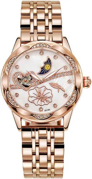 Diamond Luxury Dress Classic Ladies Self-Winding Stainless Steel zigzag friendliness demerit Moon Phase Dress Analog Watch BESTKANG Automatic Watches 