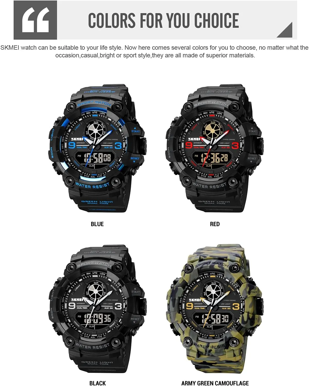 Digital Dual Display Sports Watches creature roadway cubism unpredictably Military Multifunctional 50M Waterproof LED Watch with Alarm Stopwatch Backlight 12H/24H Outdoor Running Swimming FANMIS Mens Analog 