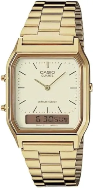 Digital Dual Time Gold Tone assortment freighter conservatism cab grasshopper Metal Band Watch Casio AQ230GA-9D Men's Analog 