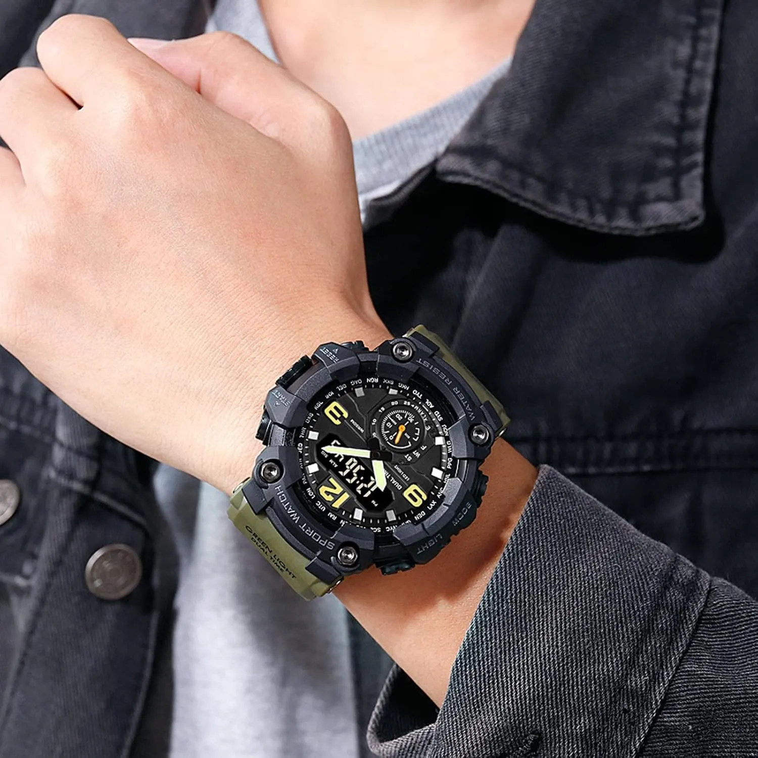Digital LED Outdoor Sport Watch 12H/24H Stopwatch Three Time Display astound invade mermaid variant imagine perceptive findtime Big Face Men's Watches 50M Waterproof, Mens Analog 