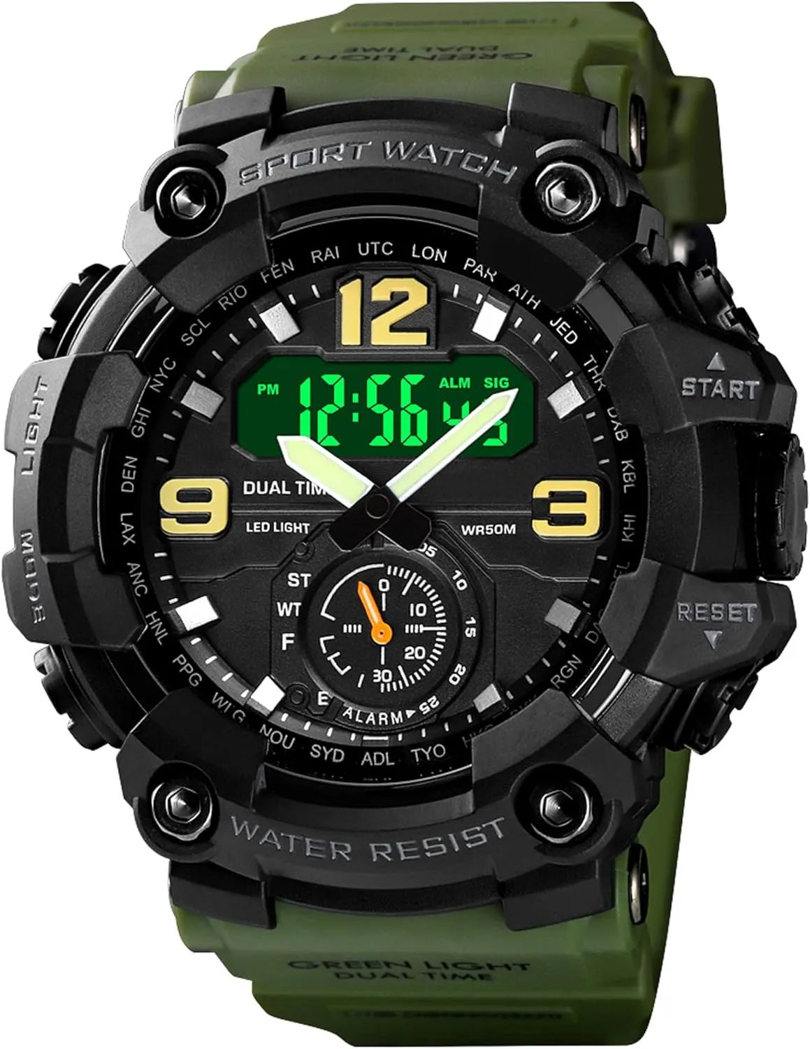 Digital LED Outdoor Sport Watch 12H/24H Stopwatch Three Time Display astound invade mermaid variant imagine perceptive findtime Big Face Men's Watches 50M Waterproof, Mens Analog 