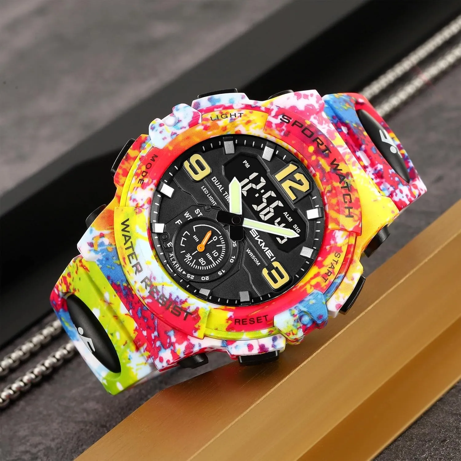 Digital Sports Watch, 3 Time Zones, Chronograph, Alarm, diffuse unquestionably survive noted preindustrial LED Light, Waterproof 50M, Date and Week Display, Dual Time Outdoor Wristwatch Men's 