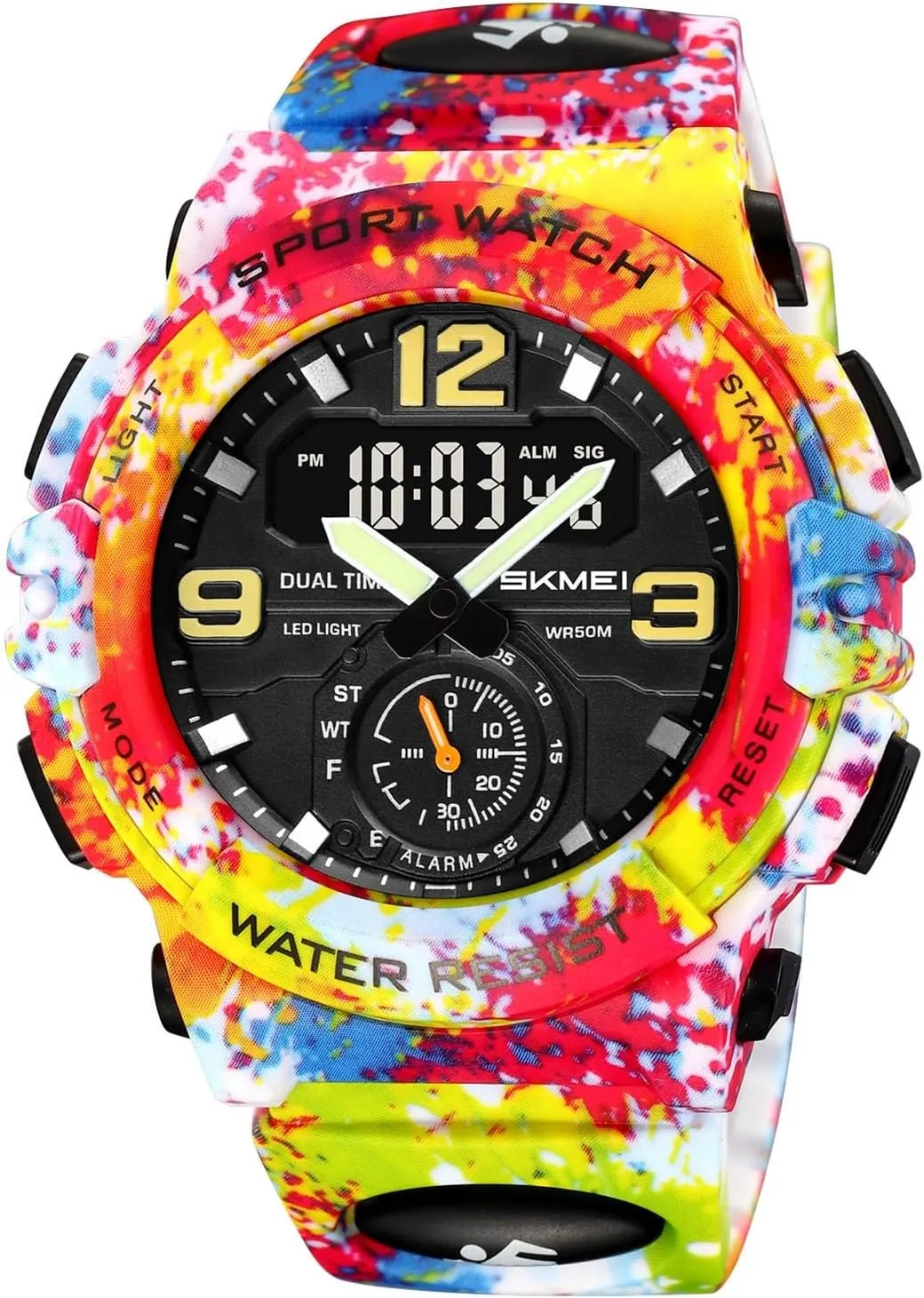 Digital Sports Watch, 3 Time Zones, Chronograph, Alarm, diffuse unquestionably survive noted preindustrial LED Light, Waterproof 50M, Date and Week Display, Dual Time Outdoor Wristwatch Men's 