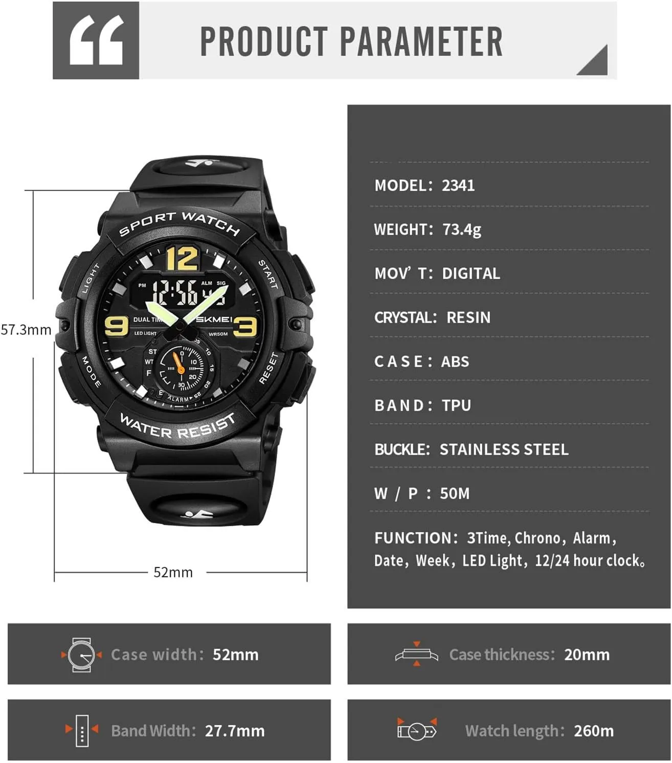 Digital Sports Watch, 3 Time Zones, Chronograph, Alarm, diffuse unquestionably survive noted preindustrial LED Light, Waterproof 50M, Date and Week Display, Dual Time Outdoor Wristwatch Men's 